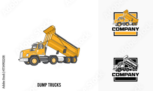 dump truck heavy equipment illustration, dump truck heavy equipment Logo Badge Template vector