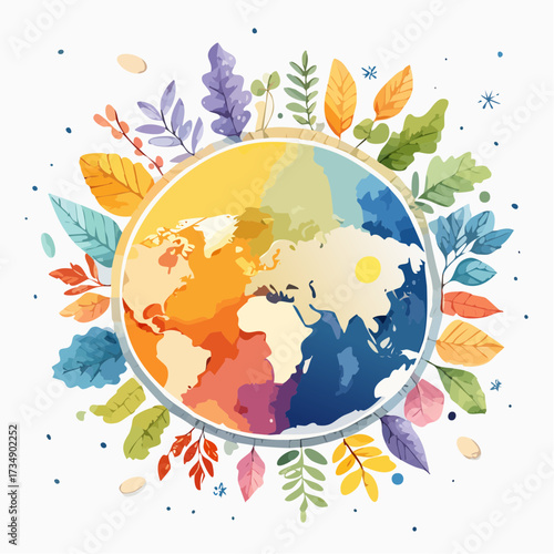 colorful world map with globe