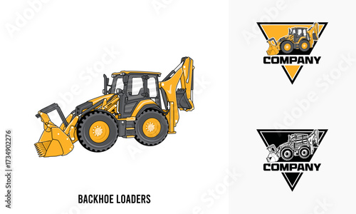 Backhoe loaders heavy equipment illustration, Backhoe loaders heavy equipment Logo Badge Template vector