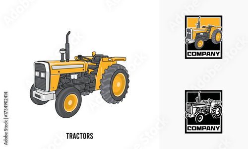 Tractors heavy equipment illustration, Tractors heavy equipment Logo Badge Template vector