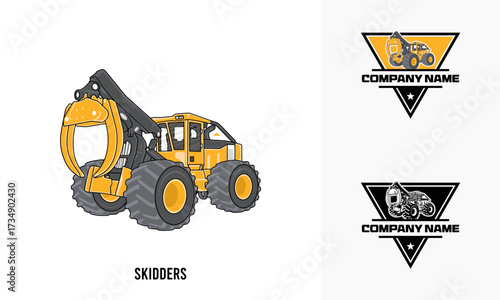 Skidders heavy equipment illustration, Skidder heavy equipment Logo Badge Template vector