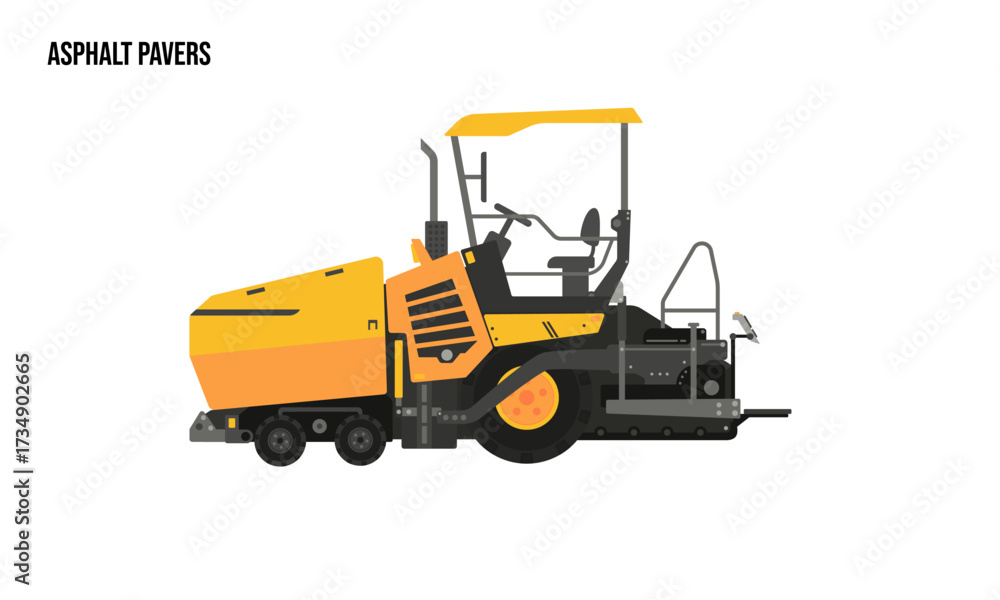 Fototapeta premium asphalt paver heavy equipment flat illustration, asphalt pavers heavy equipment Logo Template vector