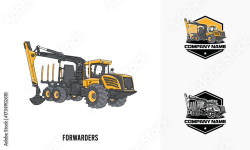 Forwarders heavy equipment illustration, Forwarders heavy equipment Logo Badge Template vector