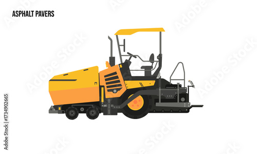asphalt paver heavy equipment flat illustration, asphalt pavers heavy equipment Logo Template vector