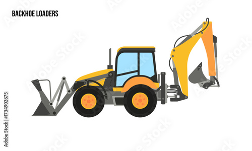 Backhoe loaders heavy equipment Flat illustration, Backhoe loaders heavy equipment Logo Template vector