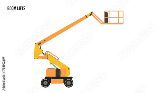 Boom Lift heavy equipment flat illustration, Boom Lift heavy equipment Logo Template vector