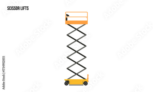 Scissor Lifts heavy equipment flat illustration, Scissor Lifts heavy equipment Logo Template vector