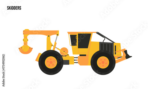 Skidders heavy equipment flat illustration, Skidder heavy equipment Logo Template vector