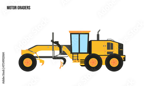 motor grader heavy equipment flat illustration, motor grader heavy equipment Logo Template vector