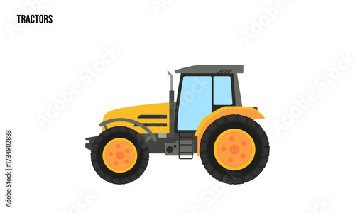 Tractors heavy equipment Flat illustration, Tractors heavy equipment Logo Template vector
