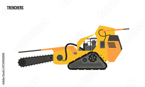 trencher heavy equipment Flat illustration, trencher heavy equipment Logo Template vector
