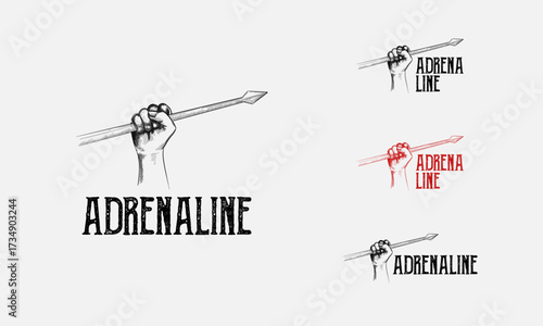 Glorious Warrior Logo vintage, Hand Drawn Spear logo template