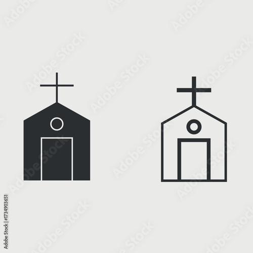 Minimalist black outline church Christian icon