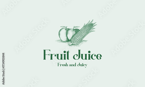 Fruit Juice Logo vintage, Corn and Apple logo hand drawn vector