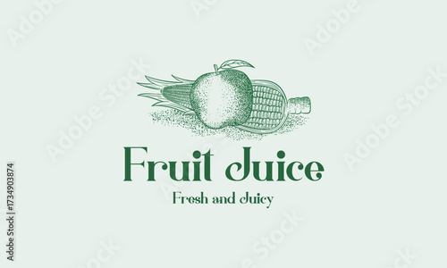 Fruit Juice Logo vintage, Corn and Apple logo hand drawn vector