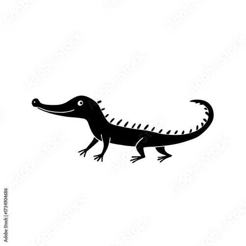 Crocodile. Crocodile simple black and white line art vector logo
