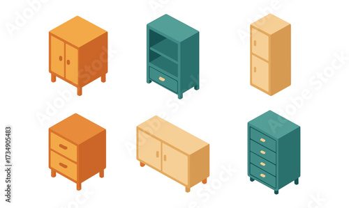 Isometric minimalist furniture collection in earthy tones