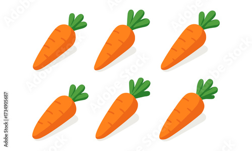 Seamless pattern of vibrant flat carrots with green tops in a modern design