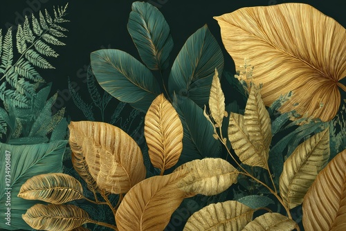 Lush foliage arrangement of gold and teal leaves