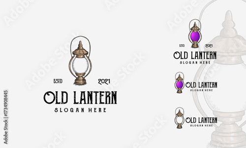 Vintage hand drawn lantern concept. Perfect for logo design, badge, camping labels. Monochrome. Symbol for outdoor activity emblems. Stock vector illustration isolated on white background.