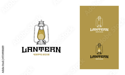 Vintage hand drawn lantern concept. Perfect for logo design, badge, camping labels. Monochrome. Symbol for outdoor activity emblems. Stock vector illustration isolated on white background.