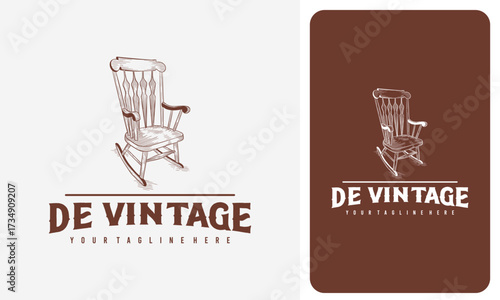 vintage chair hand drawn logo vector, Furniture logo template