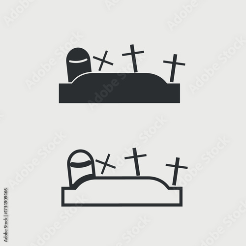 Minimalist graveyard icon- black outline cemetery symbol