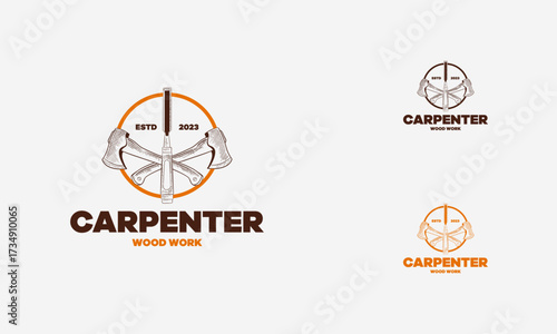 Hand drawn carpenter logo vintage,