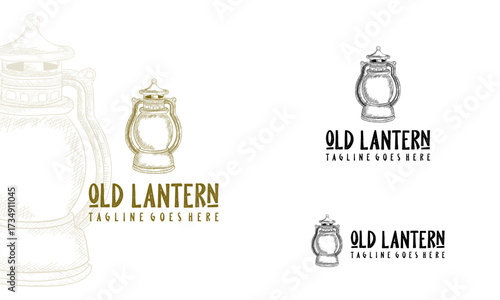 Vintage hand drawn lantern concept. Perfect for logo design, badge, camping labels. Monochrome. Symbol for outdoor activity emblems. Stock vector illustration