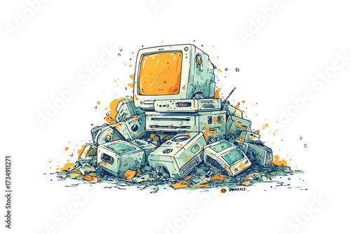 Abandoned Electronics in Pile of E-Waste environmental isolated
