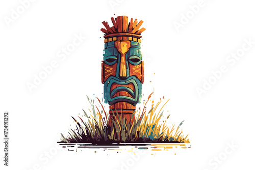 African Tribal Totem in Open Savannah aztec isolated