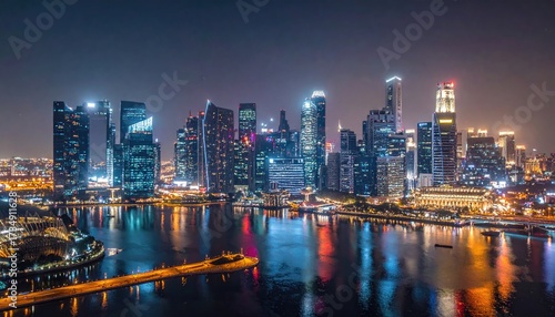 Wallpaper Mural Nighttime Skyline with Illuminated Skyscrapers Reflected in Dark Water Torontodigital.ca