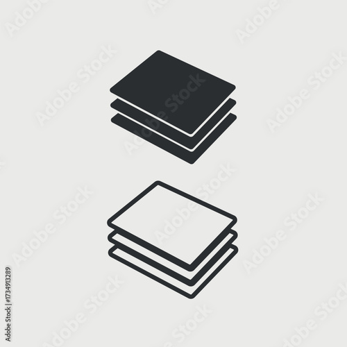 Minimalist layer icon- black outline stack symbol