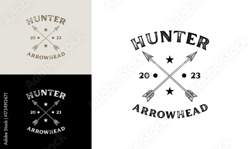 Cross Arrow for Rustic Vintage Retro Hunting Logo Design, hand Drawn Arrow logo template