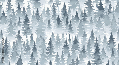 A tranquil seamless pattern of stylized evergreen trees