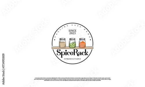 vintage hand drawn spice rack logo vector, Spice Kitchen logo