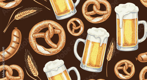 Cartoon Oktoberfest seamless pattern vector background illustration