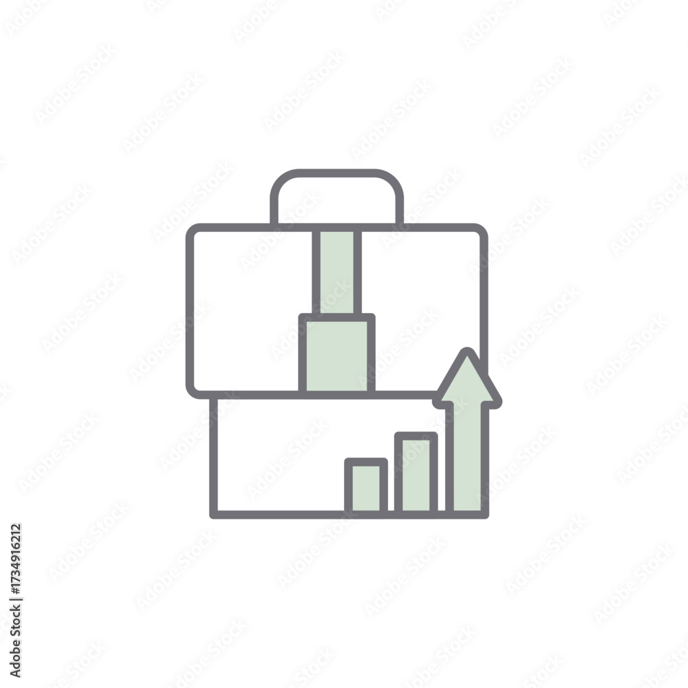 Obraz premium Business portfolio growth icon with briefcase and upward rising financial bar chart success symbol