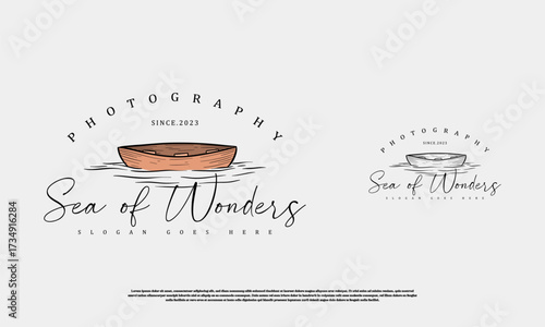 vintage hand drawn boat logo, Sea of wonder logo template