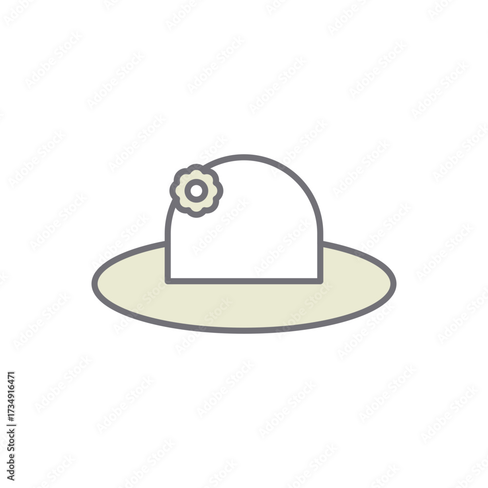 Fototapeta premium Minimalist Line Art Illustration of a Feminine Sun Hat with Flower Detail Icon