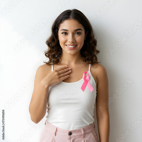 Portrait of a woman with a pink October bow