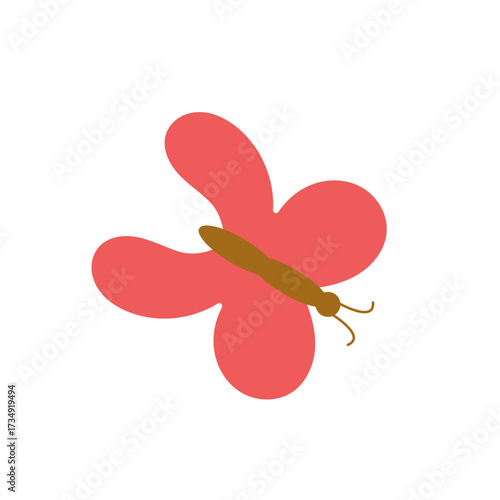 Simple illustration of a pink butterfly with brown antennae on a white background