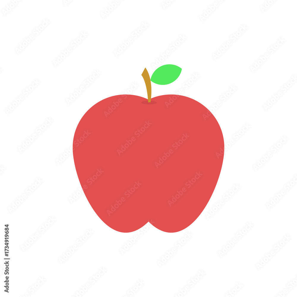 Fototapeta premium A single red apple with a green leaf, symbolizing healthy eating and natural sweetness
