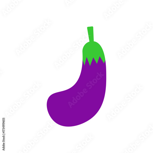 Vibrant Purple Eggplant Icon with Green Stem, a Healthy Vegetable Graphic for Cooking and Nutrition Concepts