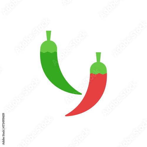 Vibrant Red and Green Chili Peppers Icon for Spicy Food Concepts - Flat Design Vector Illustration