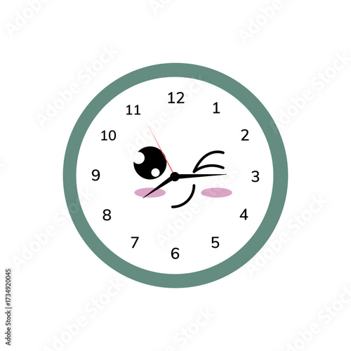 Minimalist graphic clock with an adorable winking face, bringing a fun and inviting concept to the representation of time