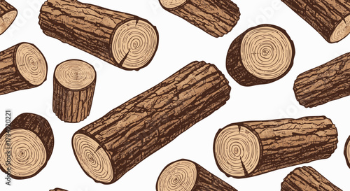Seamless pattern with logs in vector illustration. Represents nature, raw materials, forestry, and firewood concepts