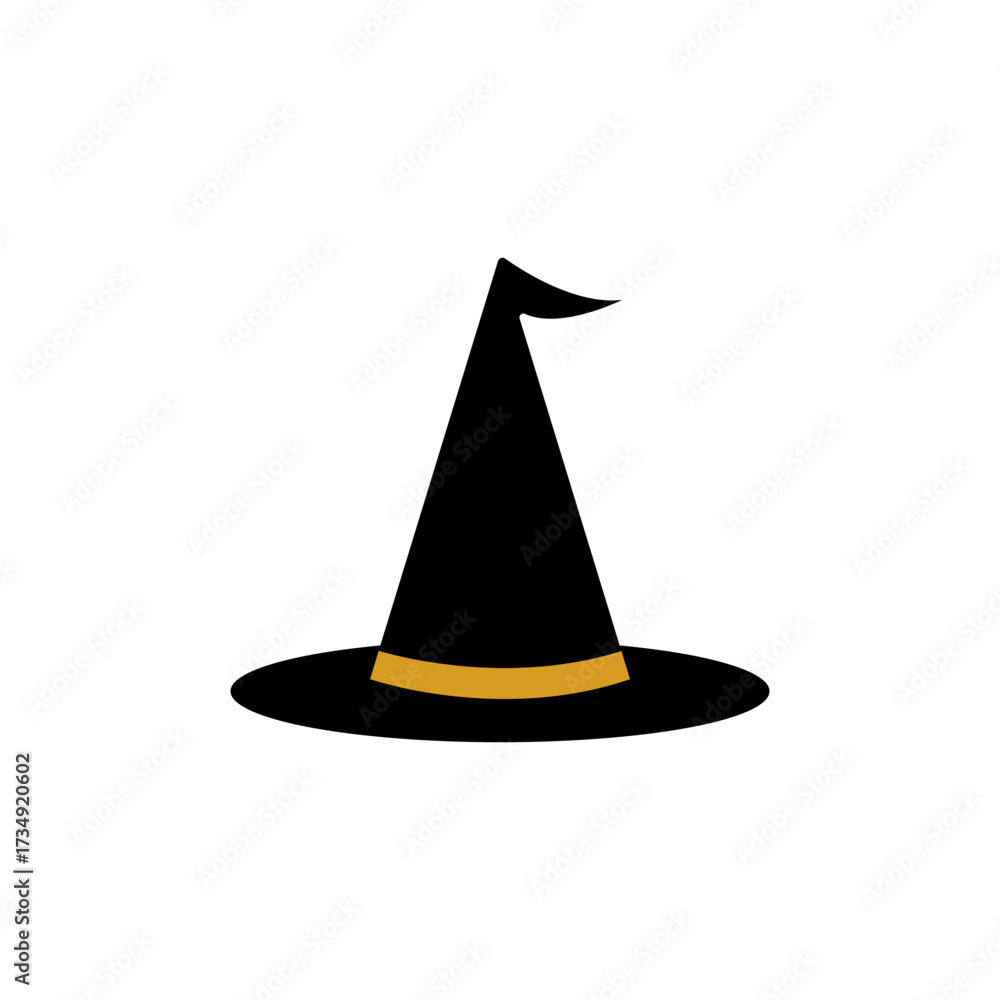 Fototapeta premium Black witch hat with gold band for Halloween illustration
