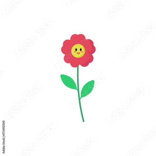 Cute cartoon red flower with a happy face, simple vector illustration
