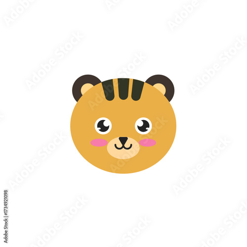 Cute cartoon tiger face icon, illustration for kids and animal lovers
